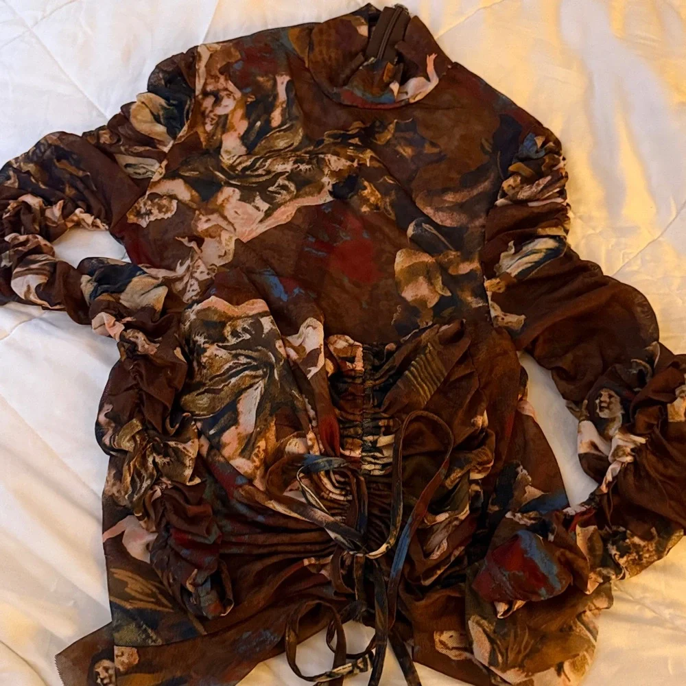 Fashion Nova Angelic Moments Ruched Mini Dress Brown small - Picture 5 of 6